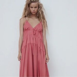 NWOT Zara Pink Tiered Maxi Dress Size XS- S